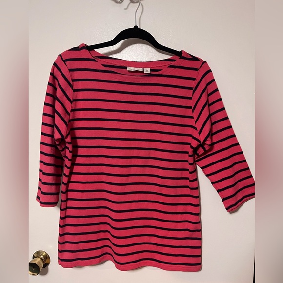 L. L. Bean Women’s Pink and Blue Heritage Sweater 3/4 Sleeve Boatneck Women’s L - Picture 3 of 5